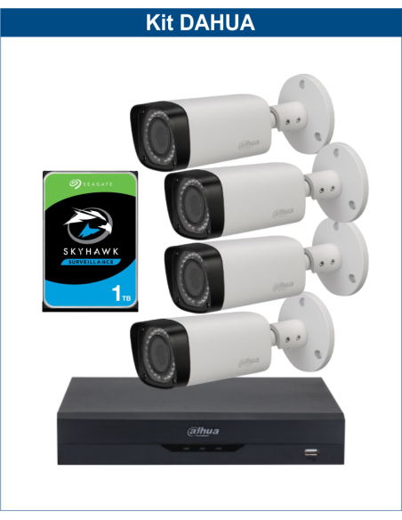 KIT DAHUA, DAH-A4IEXT2B30P, DVR + HDD + 4xCAMERA, 2MP, IR 30m