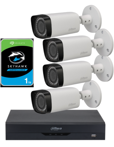 KIT DAHUA, DAH-A4IEXT2B30P, DVR + HDD + 4xCAMERA, 2MP, IR 30m