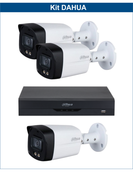 KIT DAHUA, DAH-A3IEXT2B40B, DVR + 3xCAMERA, 2MP, IR 40m