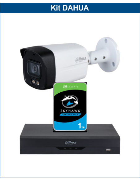 KIT DAHUA, DAH-A1IEXT2B40P, DVR + HDD + 1xCAMERA, 2MP, IR 40m