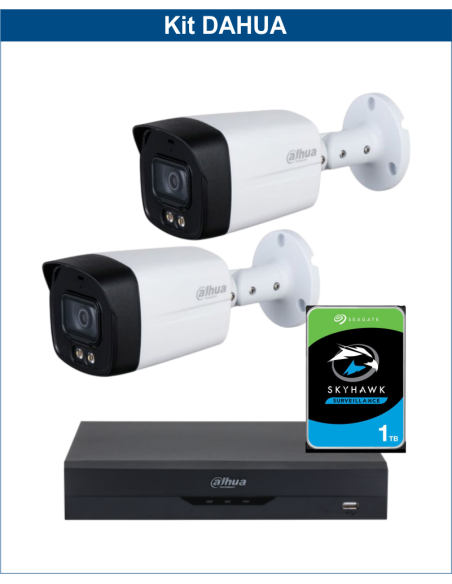 KIT DAHUA, DAH-A2IEXT2B40P, DVR + HDD + 2xCAMERA, 2MP, IR 40m