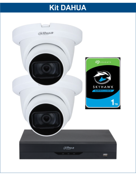 KIT DAHUA, DAH-A2IEXT2D30P, DVR + HDD + 2xCAMERA, 2MP, IR 30m