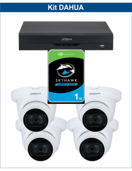 KIT DAHUA, DAH-A4IEXT2D30P, DVR + HDD + 4xCAMERA, 2MP, IR 30m