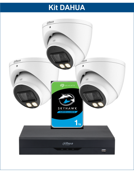 KIT DAHUA, DAH-A3IEXT2D40P, DVR + HDD + 3xCAMERA, 2MP, IR 40m