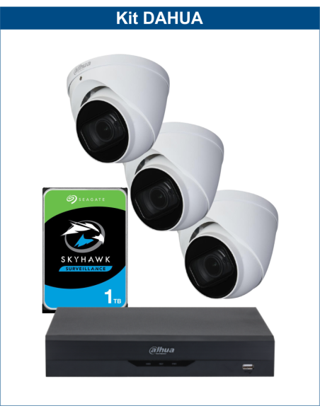 KIT DAHUA, DAH-A3IEXT2D50P, DVR + HDD + 3xCAMERA, 2MP, IR 50m