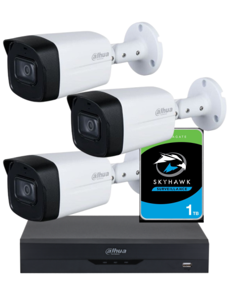 KIT DAHUA, DAH-A3IEXT2B60P, DVR + HDD + 3xCAMERA, 2MP, IR 60m