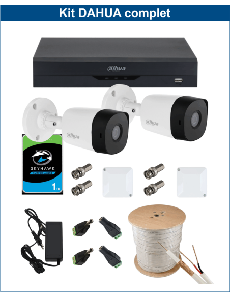 KIT DAHUA, DAH-A2IEXT2B20C, DVR + 2xCAMERA, 2MP, IR 20m