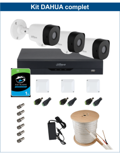 KIT DAHUA, DAH-A3IEXT2B20C, DVR + 3xCAMERA, 2MP, IR 20m