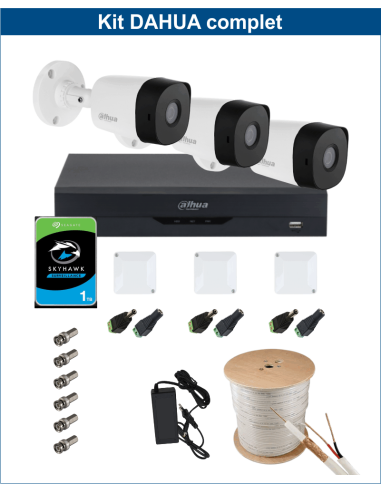 KIT DAHUA, DAH-A3IEXT2B20C, DVR + 3xCAMERA, 2MP, IR 20m