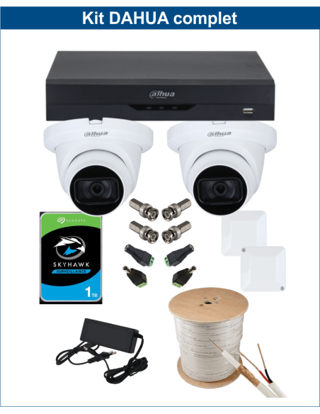 KIT DAHUA, DAH-A2IEXT2D30C, DVR + 2xCAMERA, 2MP, IR 30m