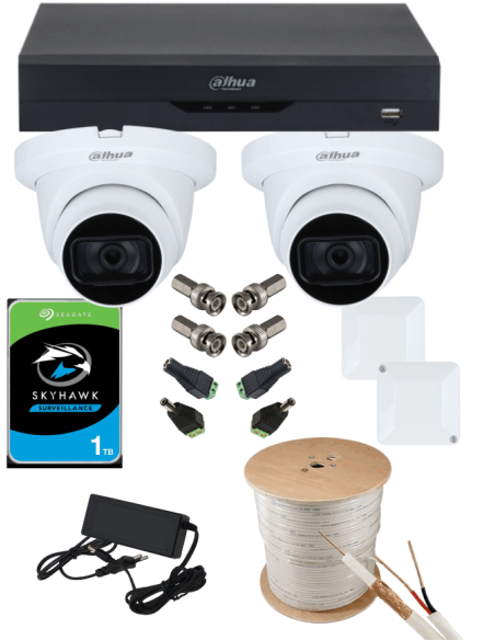 KIT DAHUA, DAH-A2IEXT2D30C, DVR + 2xCAMERA, 2MP, IR 30m