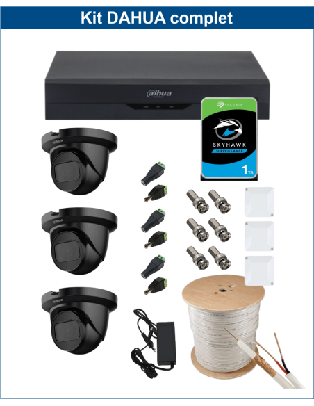 KIT DAHUA, DAH-A3IEXT2D30C, DVR + 3xCAMERA, 2MP, IR 30m