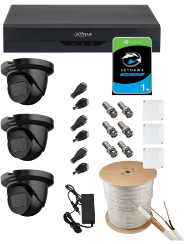 KIT DAHUA, DAH-A3IEXT2D30C, DVR + 3xCAMERA, 2MP, IR 30m