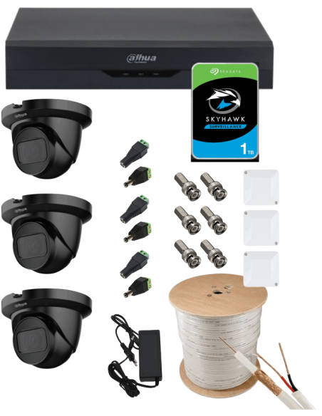 KIT DAHUA, DAH-A3IEXT2D30C, DVR + 3xCAMERA, 2MP, IR 30m