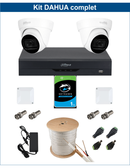 KIT DAHUA, DAH-A2IEXT2D60C, DVR + 2xCAMERA, 2MP, IR 60m