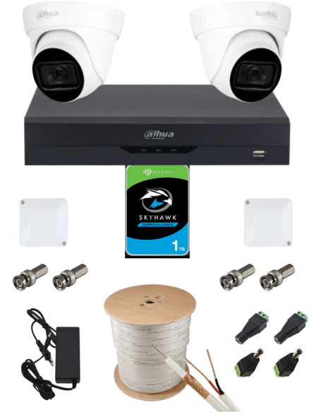 KIT DAHUA, DAH-A2IEXT2D60C, DVR + 2xCAMERA, 2MP, IR 60m