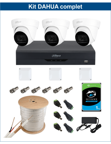 KIT DAHUA, DAH-A3IEXT2D60C, DVR + 3xCAMERA, 2MP, IR 60m