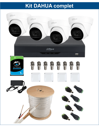 KIT DAHUA, DAH-A4IEXT2D60C, DVR + 4xCAMERA, 2MP, IR 60m
