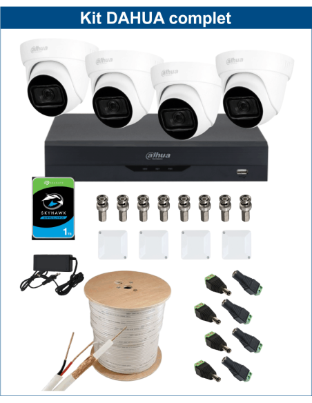 KIT DAHUA, DAH-A4IEXT2D60C, DVR + 4xCAMERA, 2MP, IR 60m