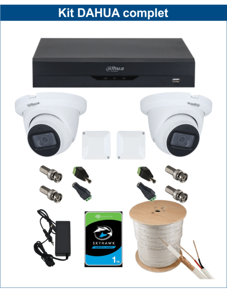 KIT DAHUA, DAH-A2IEXT2D60C, DVR + 2xCAMERA, 2MP, IR 60m