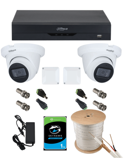 KIT DAHUA, DAH-A2IEXT2D60C, DVR + 2xCAMERA, 2MP, IR 60m