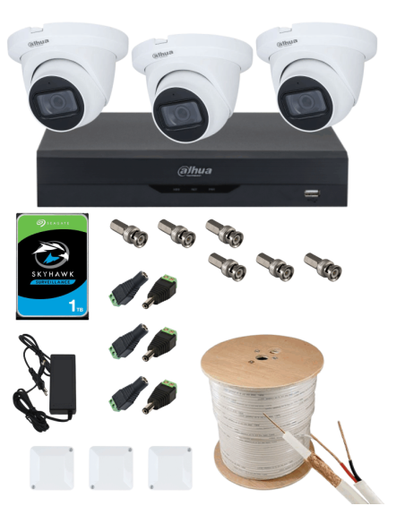 KIT DAHUA, DAH-A3IEXT2D60C, DVR + 3xCAMERA, 2MP, IR 60m