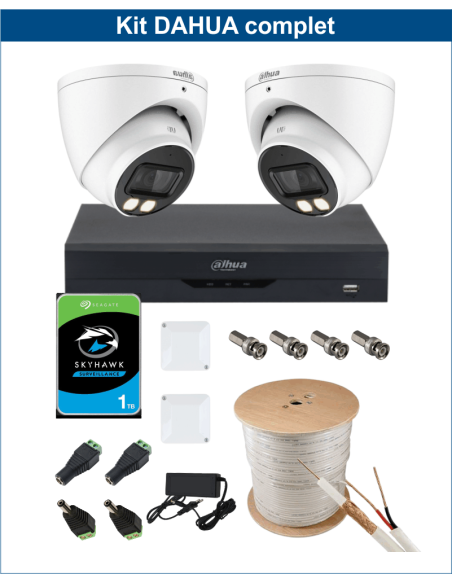 KIT DAHUA, DAH-A2IEXT2D40C, DVR + 2xCAMERA, 2MP, IR 40m