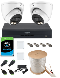 KIT DAHUA, DAH-A2IEXT2D40C, DVR + 2xCAMERA, 2MP, IR 40m 2