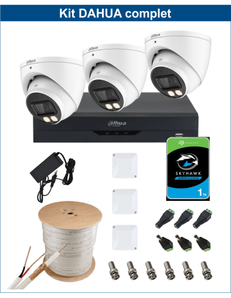 KIT DAHUA, DAH-A3IEXT2D40C, DVR + 3xCAMERA, 2MP, IR 40m