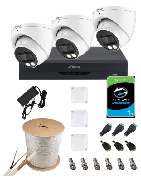 KIT DAHUA, DAH-A3IEXT2D40C, DVR + 3xCAMERA, 2MP, IR 40m