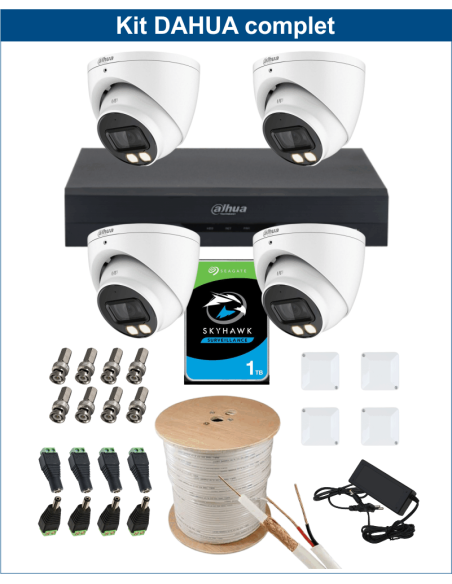 KIT DAHUA, DAH-A4IEXT2D40C, DVR + 4xCAMERA, 2MP, IR 40m