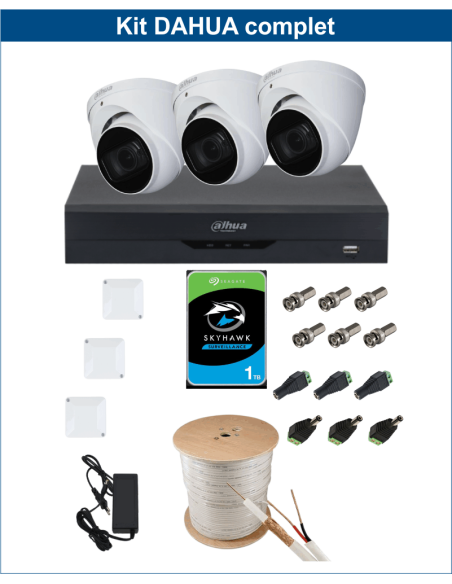 KIT DAHUA, DAH-A3IEXT2D50C, DVR + 3xCAMERA, 2MP, IR 50m