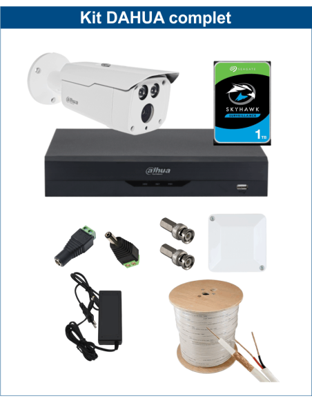 KIT DAHUA, DAH-A1IEXT2B80C, DVR + 1xCAMERA, 2MP, IR 80m