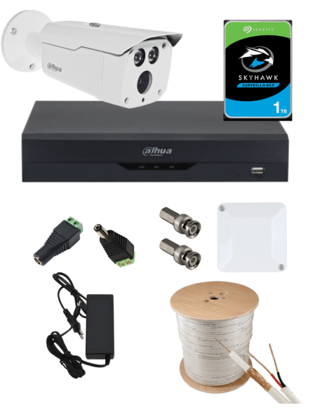 KIT DAHUA, DAH-A1IEXT2B80C, DVR + 1xCAMERA, 2MP, IR 80m