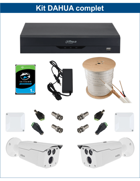 KIT DAHUA, DAH-A2IEXT2B80C, DVR + 2xCAMERA, 2MP, IR 80m