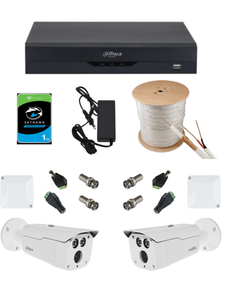 KIT DAHUA, DAH-A2IEXT2B80C, DVR + 2xCAMERA, 2MP, IR 80m