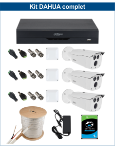 KIT DAHUA, DAH-A3IEXT2B80C, DVR + 3xCAMERA, 2MP, IR 80m