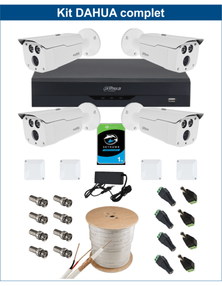KIT DAHUA, DAH-A4IEXT2B80C, DVR + 4xCAMERA, 2MP, IR 80m