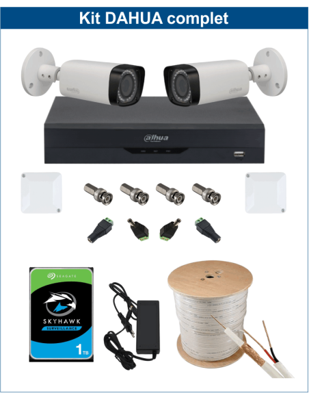 KIT DAHUA, DAH-A2IEXT2B30C, DVR + 2xCAMERA, 2MP, IR 30m