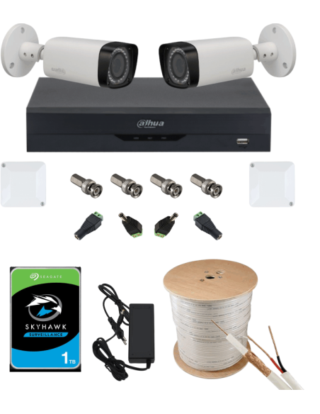 KIT DAHUA, DAH-A2IEXT2B30C, DVR + 2xCAMERA, 2MP, IR 30m