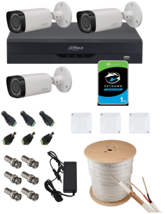 KIT DAHUA, DAH-A3IEXT2B30C, DVR + 3xCAMERA, 2MP, IR 30m 2