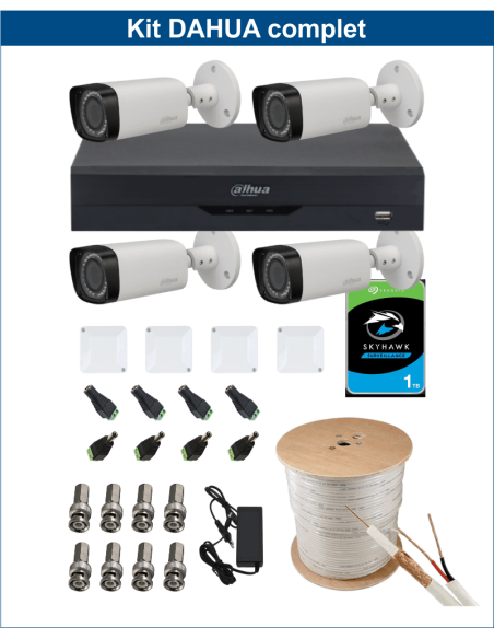 KIT DAHUA, DAH-A4IEXT2B30C, DVR + 4xCAMERA, 2MP, IR 30m