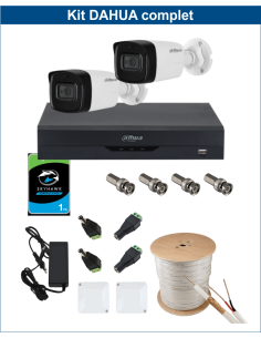 KIT DAHUA, DAH-A2IEXT2B80C, DVR + 2xCAMERA, 2MP, IR 80m