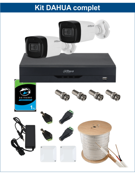 KIT DAHUA, DAH-A2IEXT2B80C, DVR + 2xCAMERA, 2MP, IR 80m