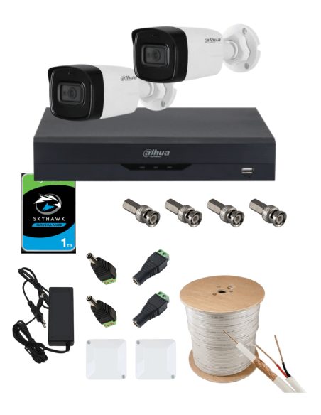 KIT DAHUA, DAH-A2IEXT2B80C, DVR + 2xCAMERA, 2MP, IR 80m