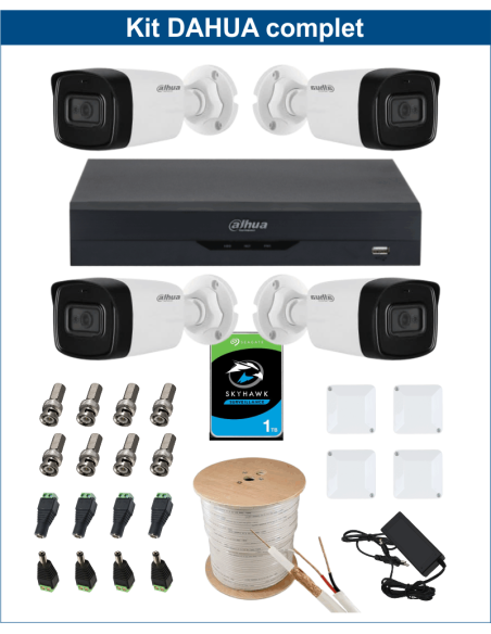 KIT DAHUA, DAH-A4IEXT2B80C, DVR + 4xCAMERA, 2MP, IR 80m