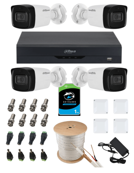 KIT DAHUA, DAH-A4IEXT2B80C, DVR + 4xCAMERA, 2MP, IR 80m