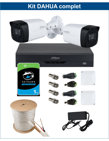 KIT DAHUA, DAH-A2IEXT2B60C, DVR + 2xCAMERA, 2MP, IR 60m