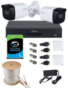 KIT DAHUA, DAH-A2IEXT2B60C, DVR + 2xCAMERA, 2MP, IR 60m 2
