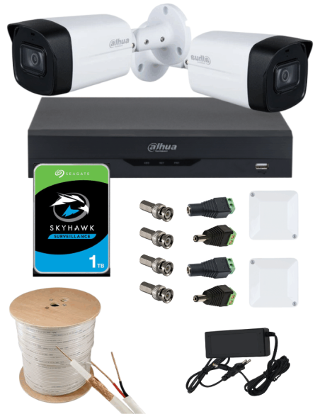 KIT DAHUA, DAH-A2IEXT2B60C, DVR + 2xCAMERA, 2MP, IR 60m